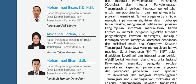 Peran Koordinasi dan Integrasi dalam Pengembangan Kawasan Transmigrasi Sebagai Implementasi Peraturan Presiden Nomor 50 Tahun 2018