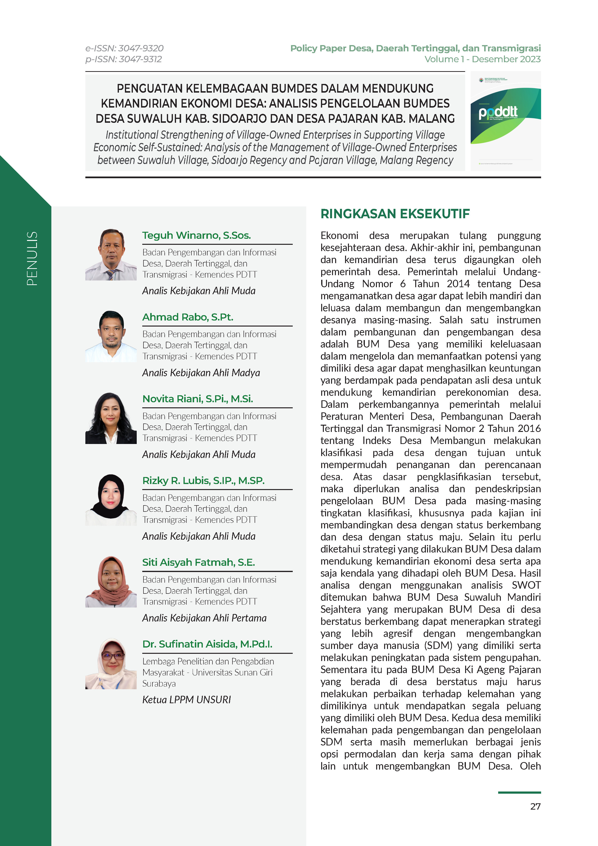 Cover Policy Paper Volume 1 No 1.2