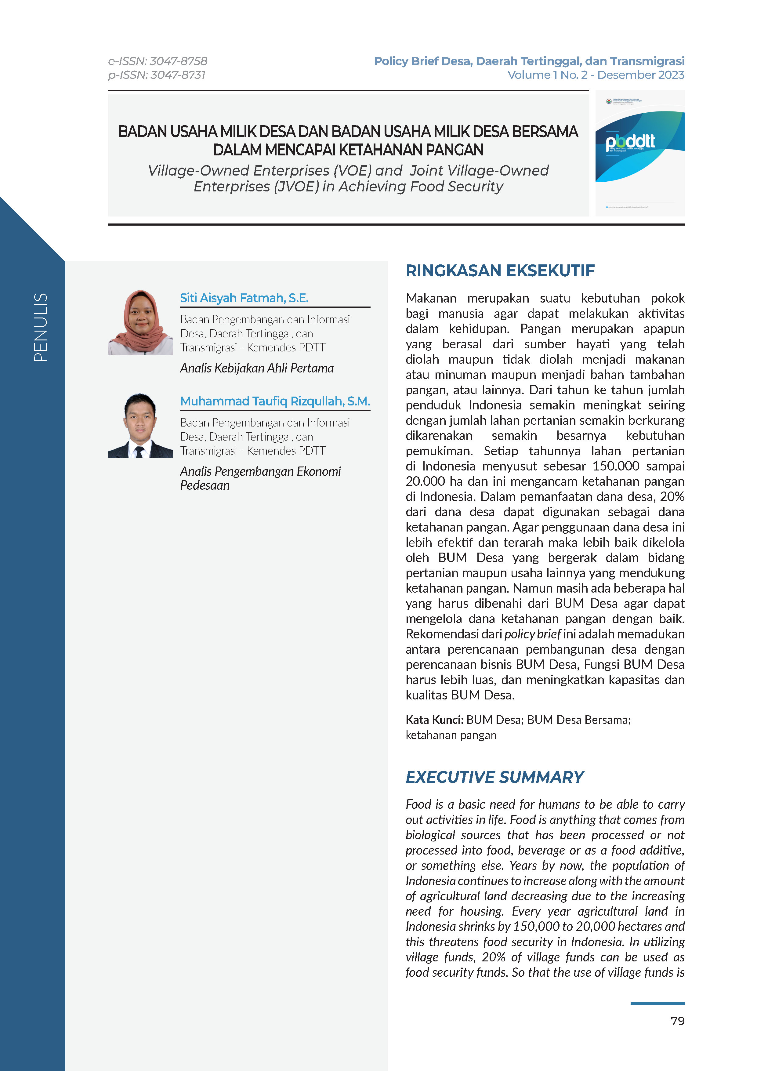 Cover Policy Brief Volume 1 No 2