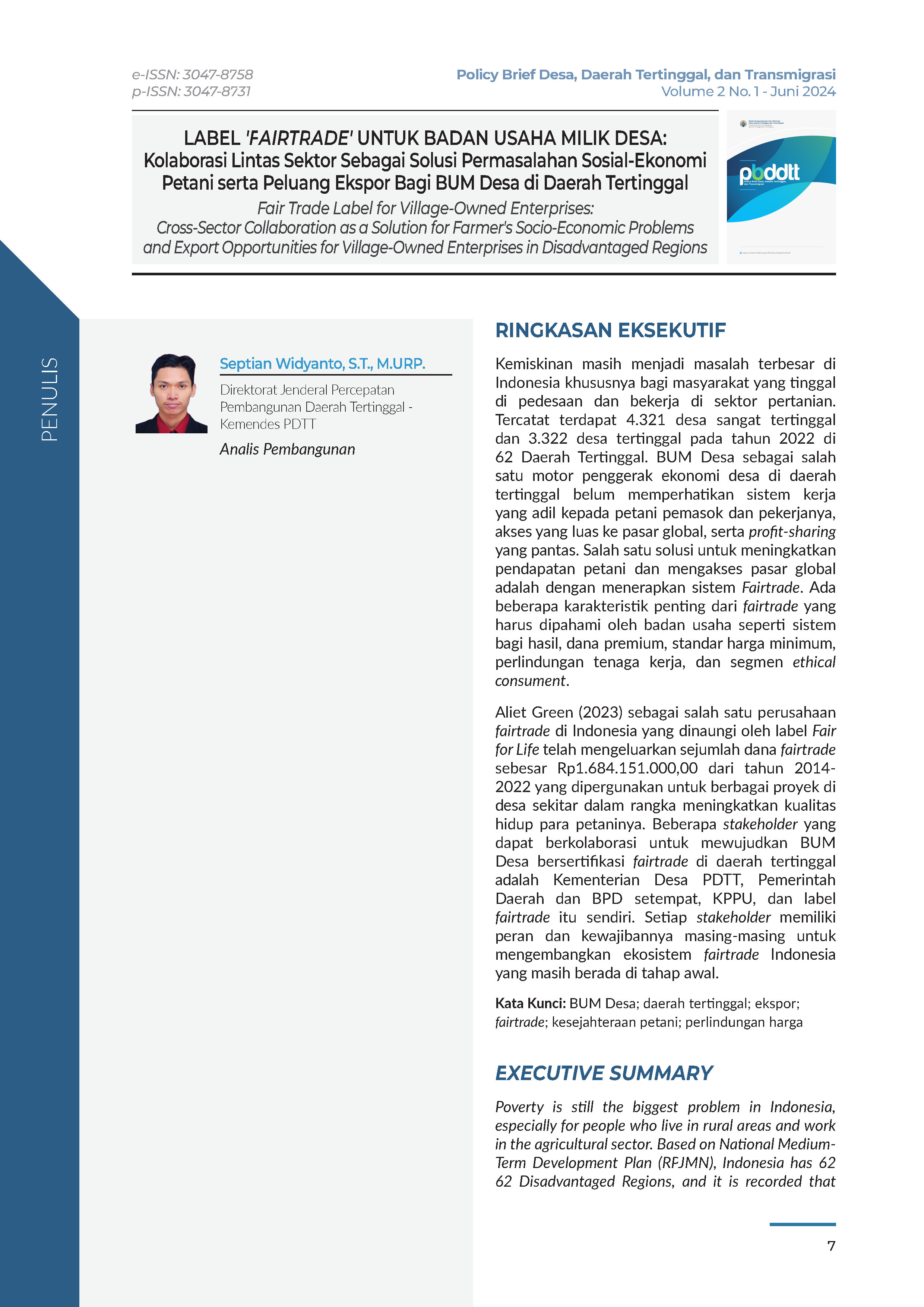 Cover Policy Brief Volume 2 No 1.2