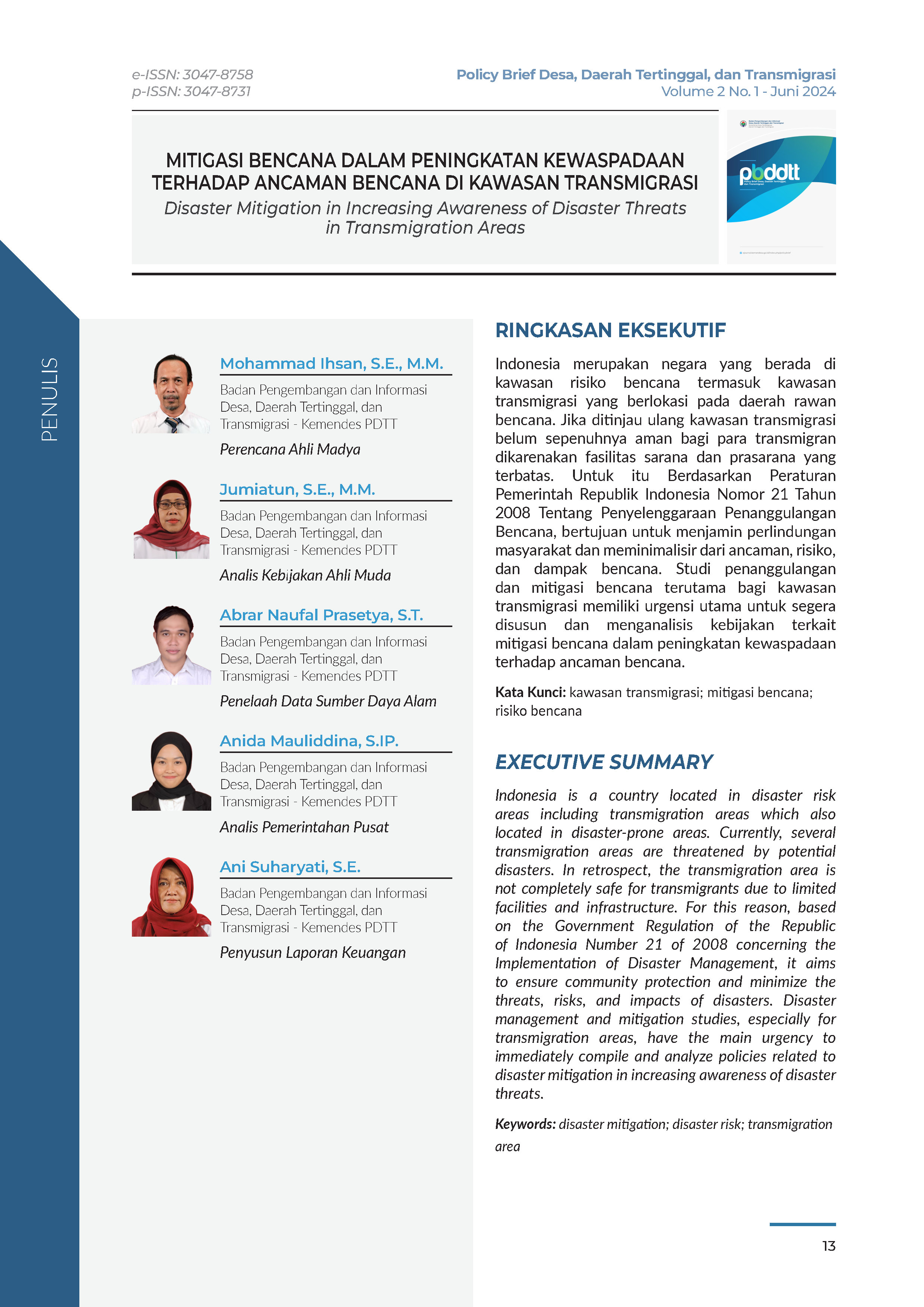Cover Policy Brief Volume 2 No 1.3