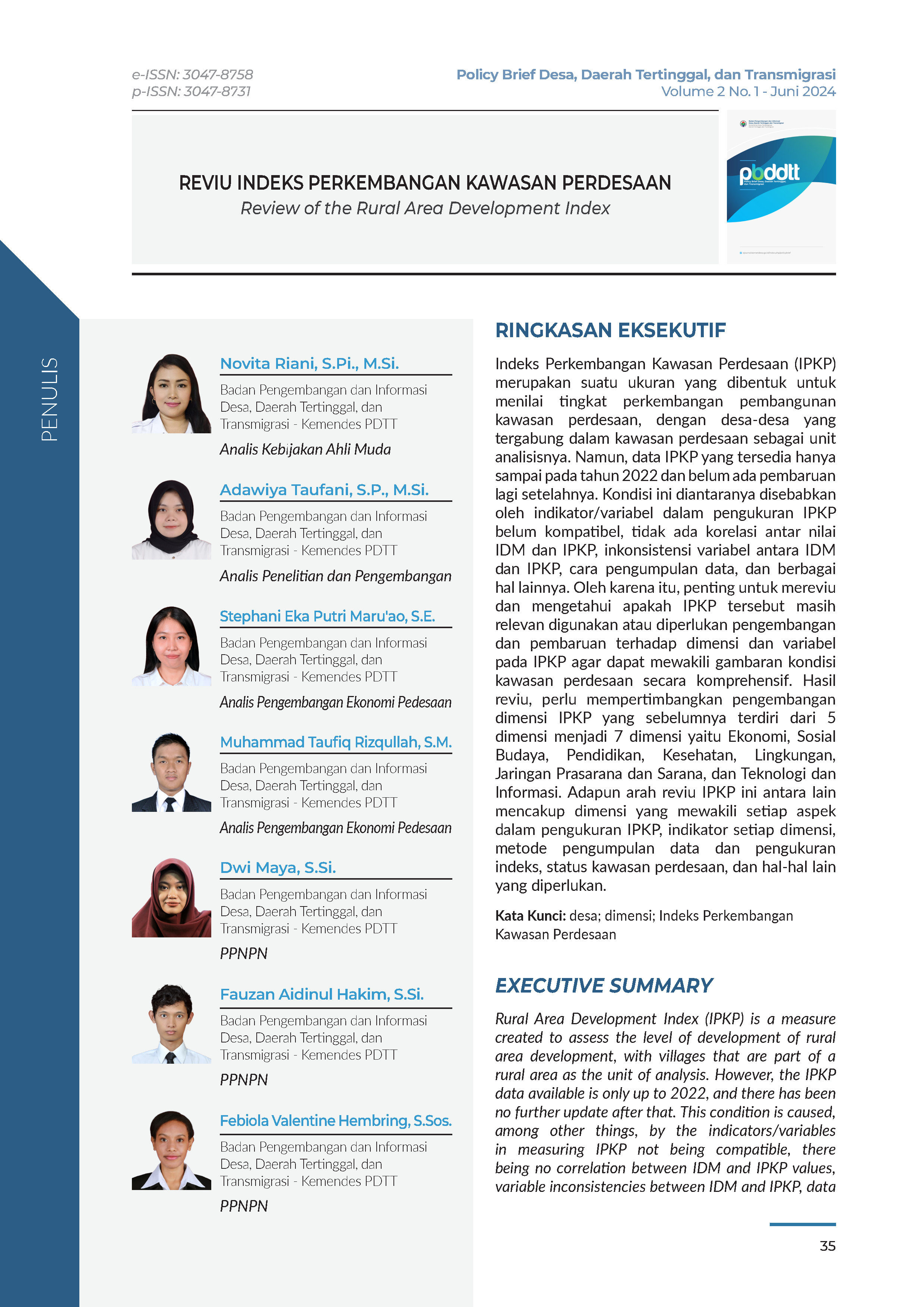 Cover Policy Brief Volume 2 No 1.6
