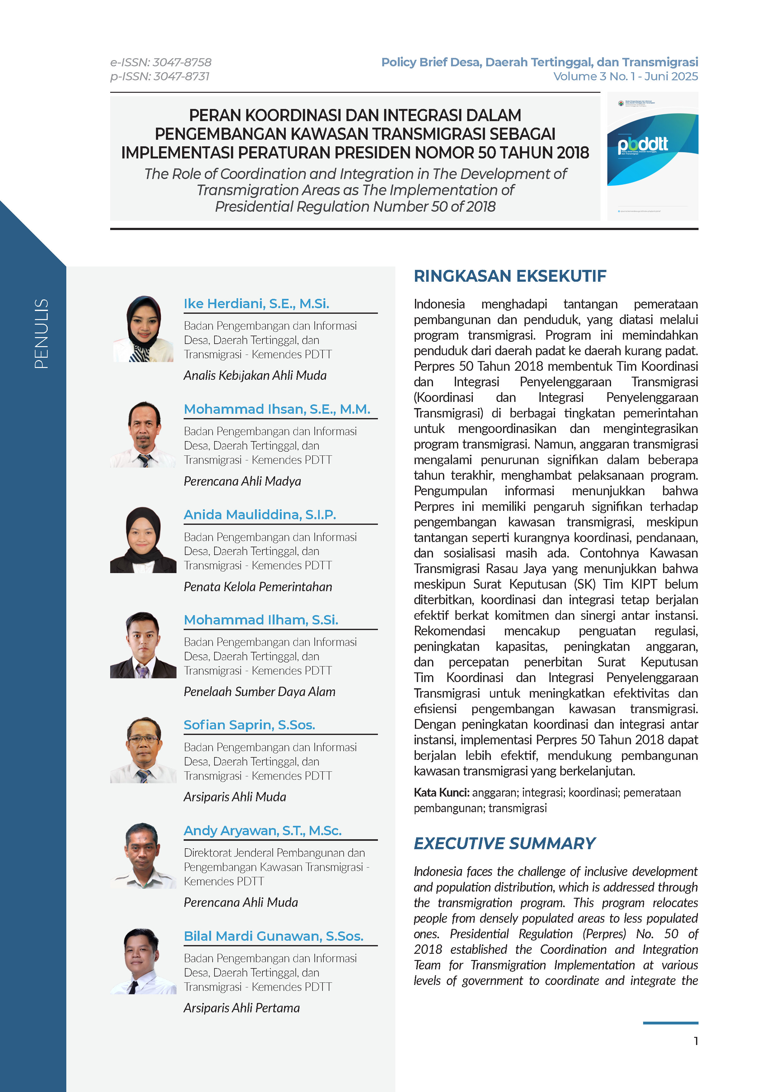 Cover Policy Brief Volume 3 No 1.1
