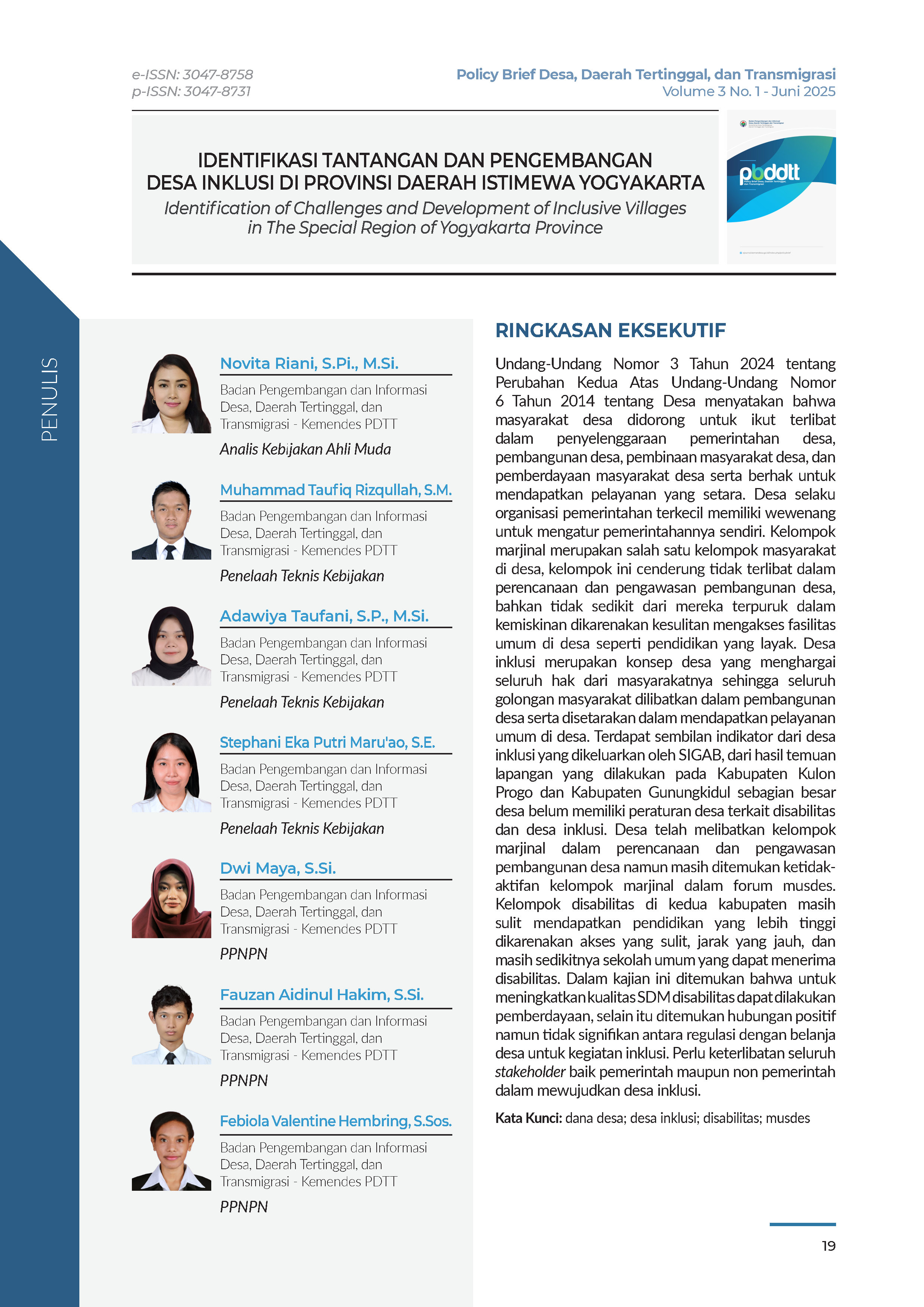 Cover Policy Brief Volume 3 No 1.3