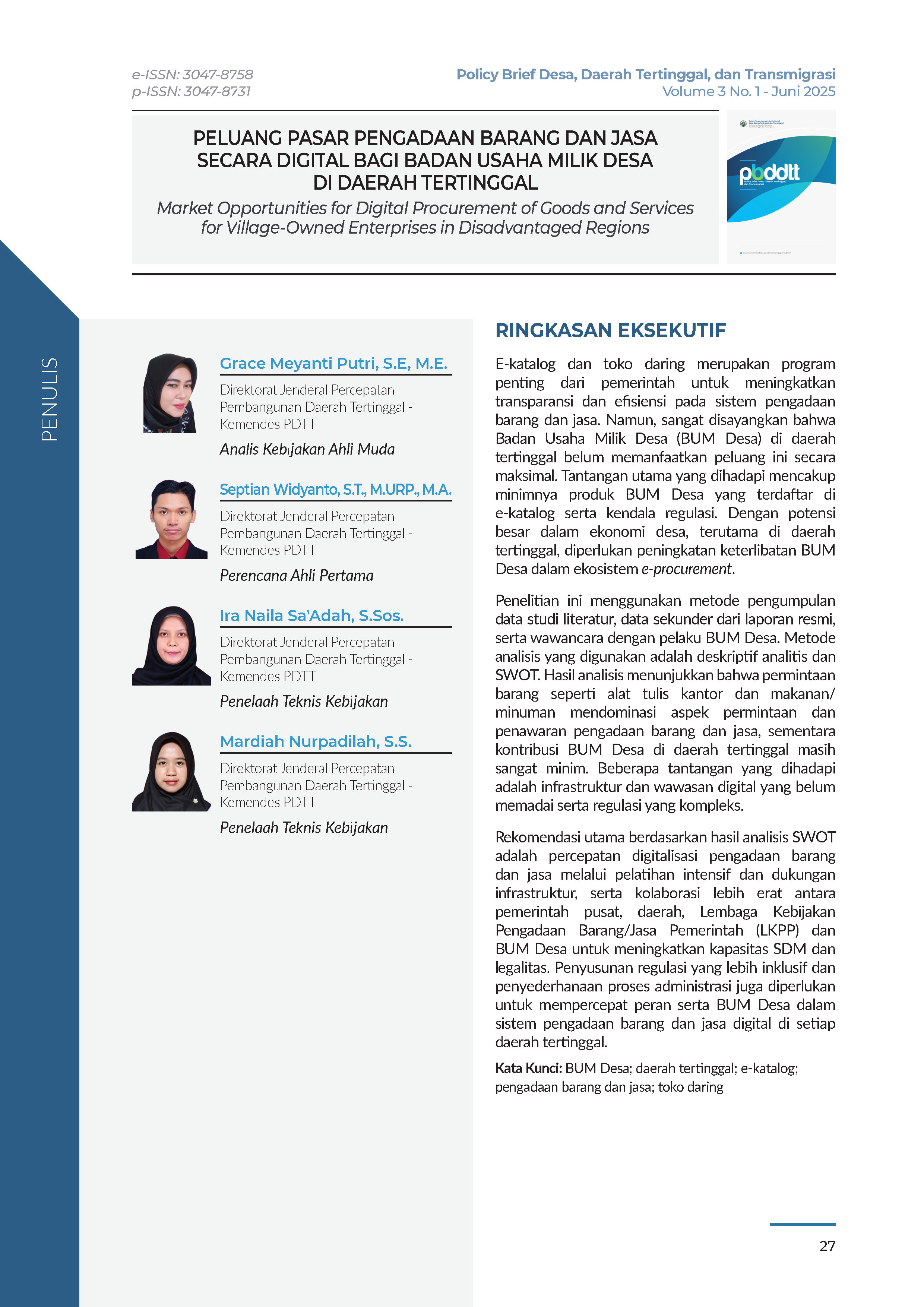 Cover Policy Brief Volume 3 No 1.4