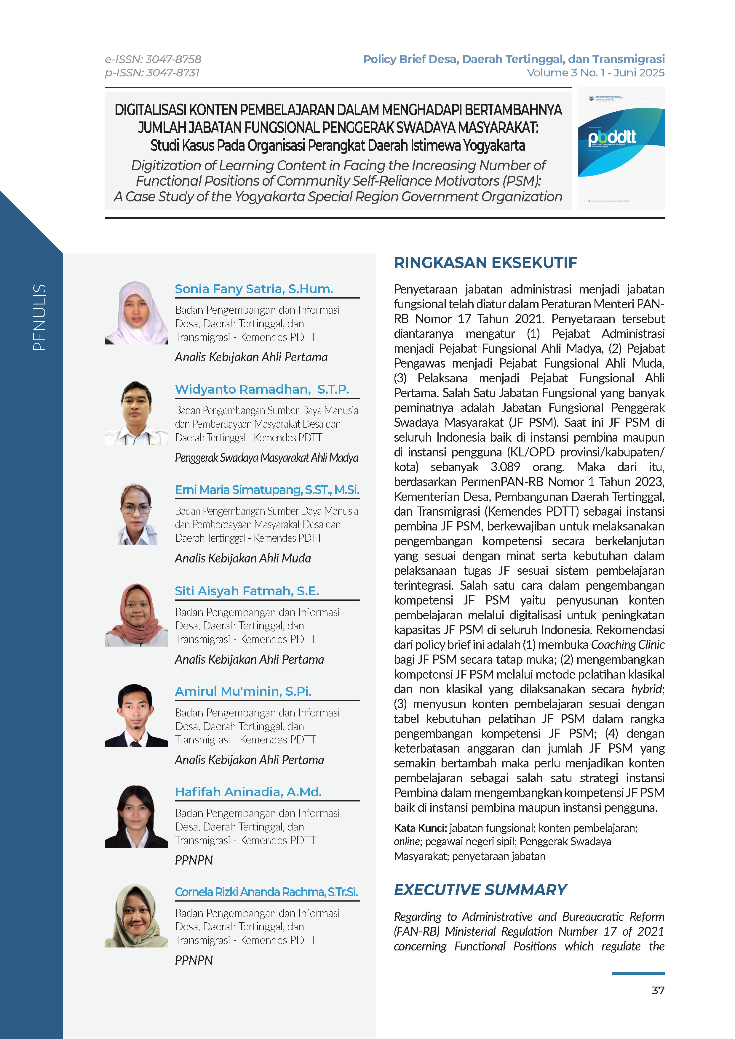 Cover Policy Brief Volume 3 No 1.5