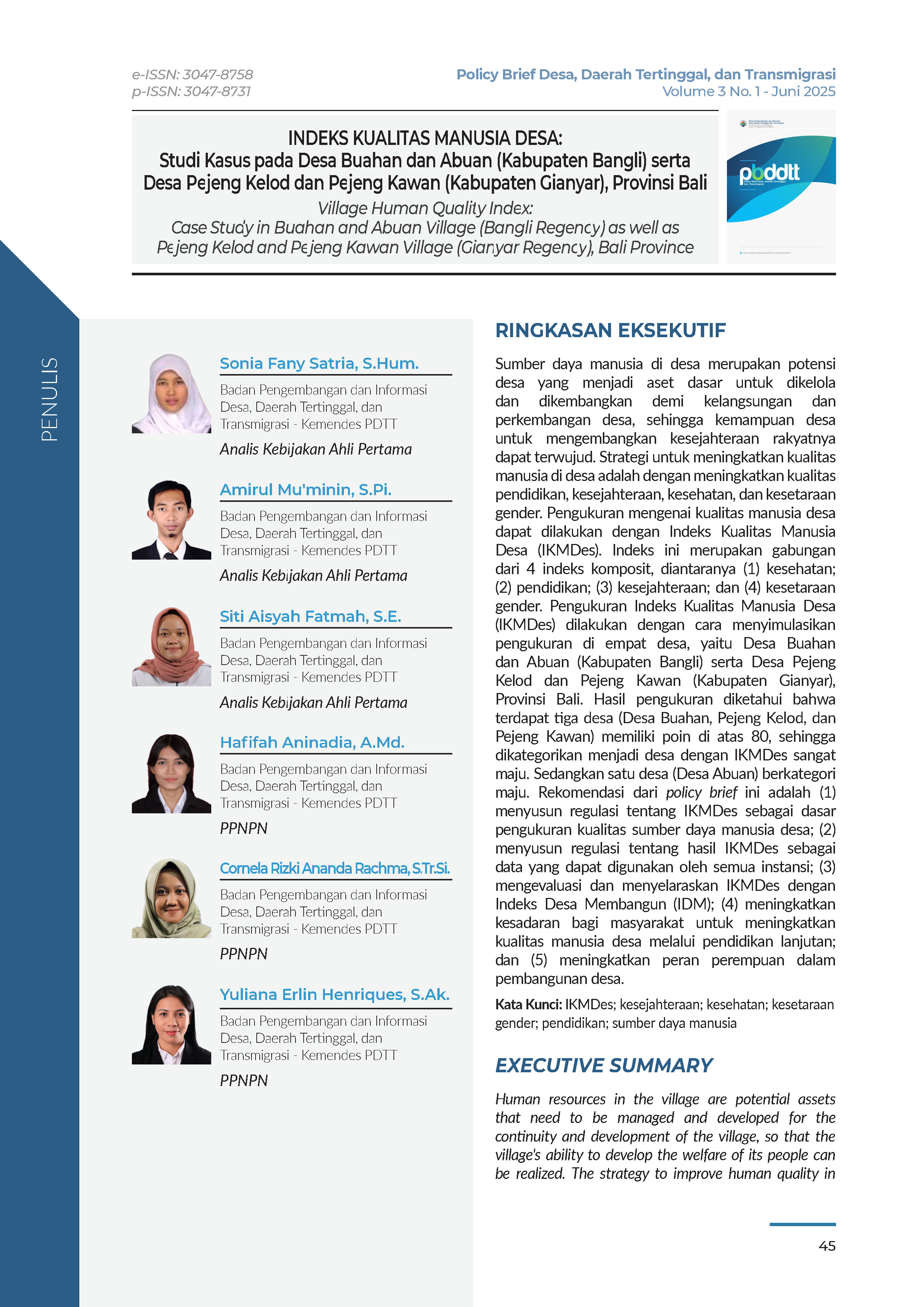 Cover Policy Brief Volume 3 No 1.6