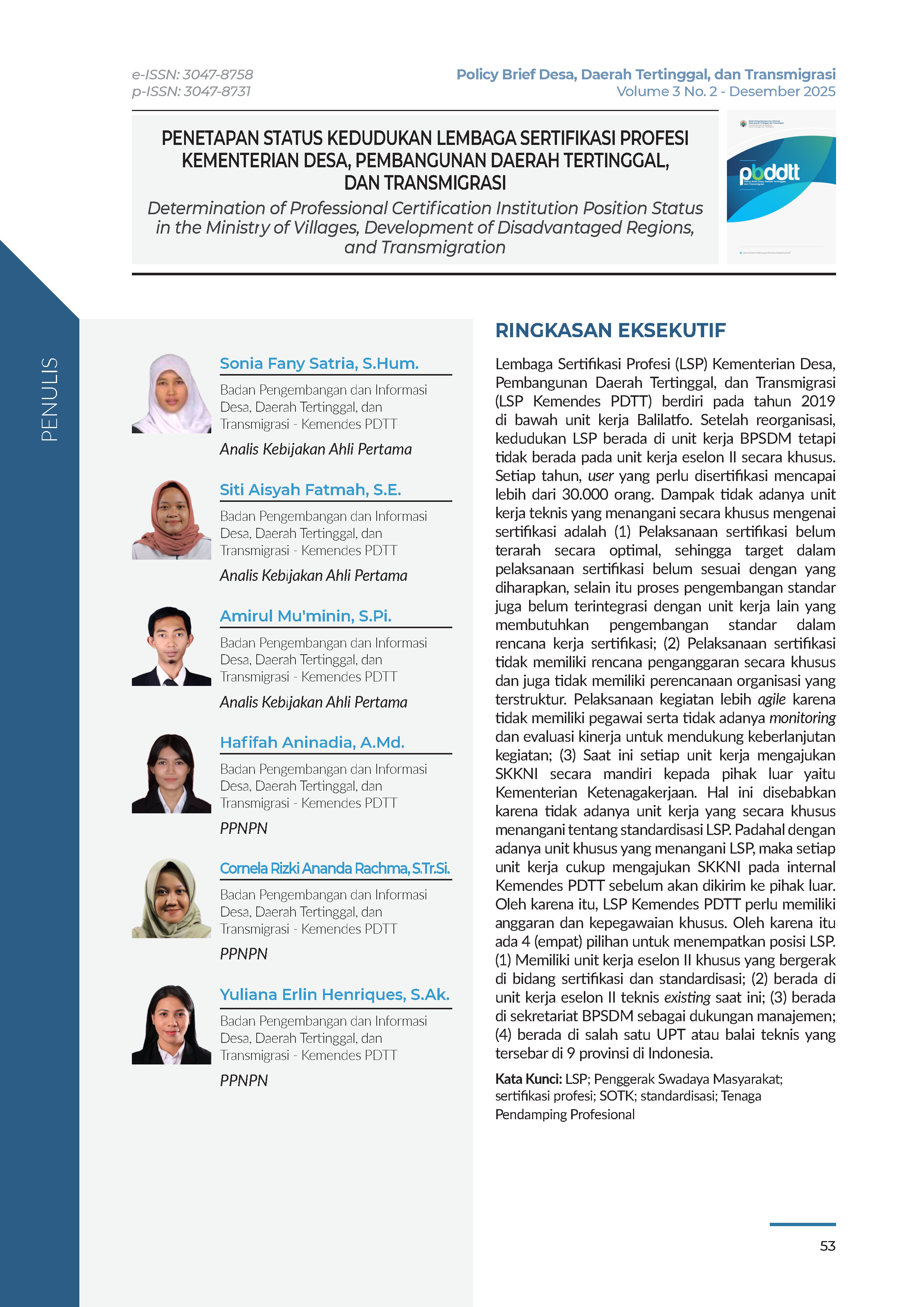 Cover Policy Brief Volume 3 No 2.1
