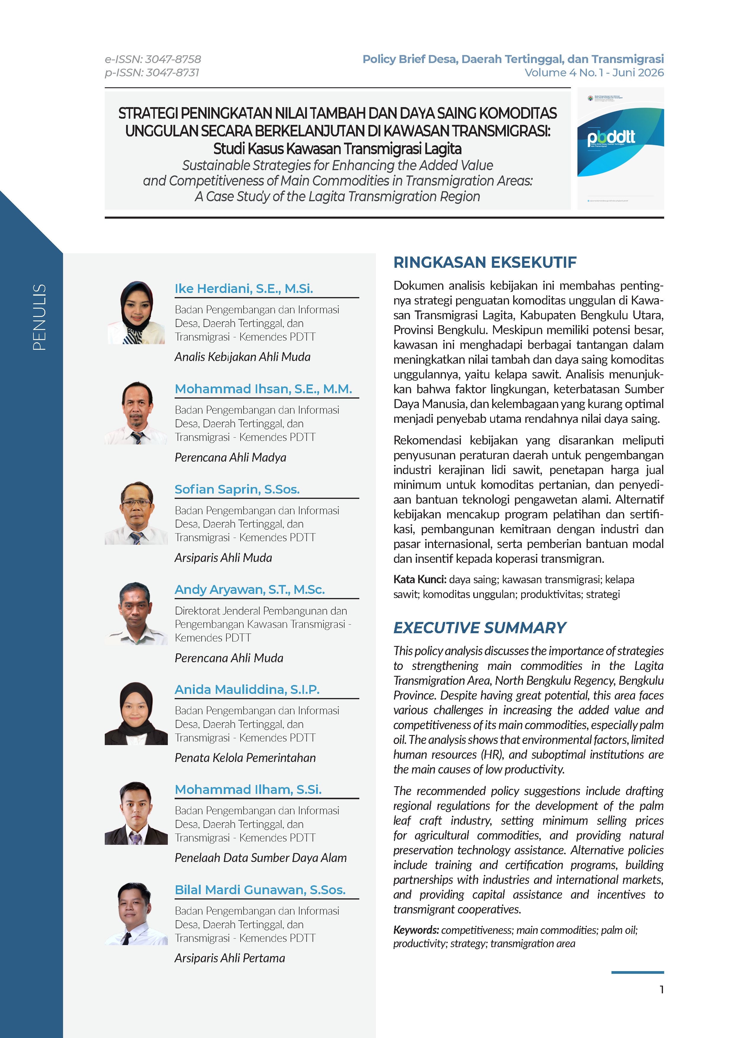 Cover Policy Brief Volume 4 No 1.1