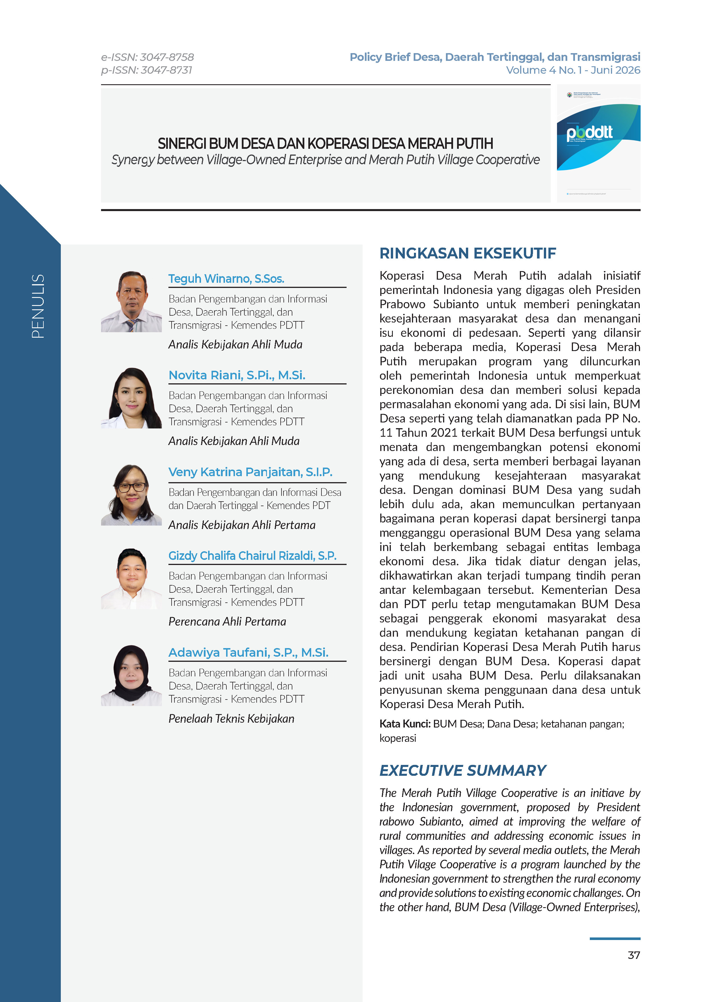 Cover Policy Brief Volume 4 No 1.5