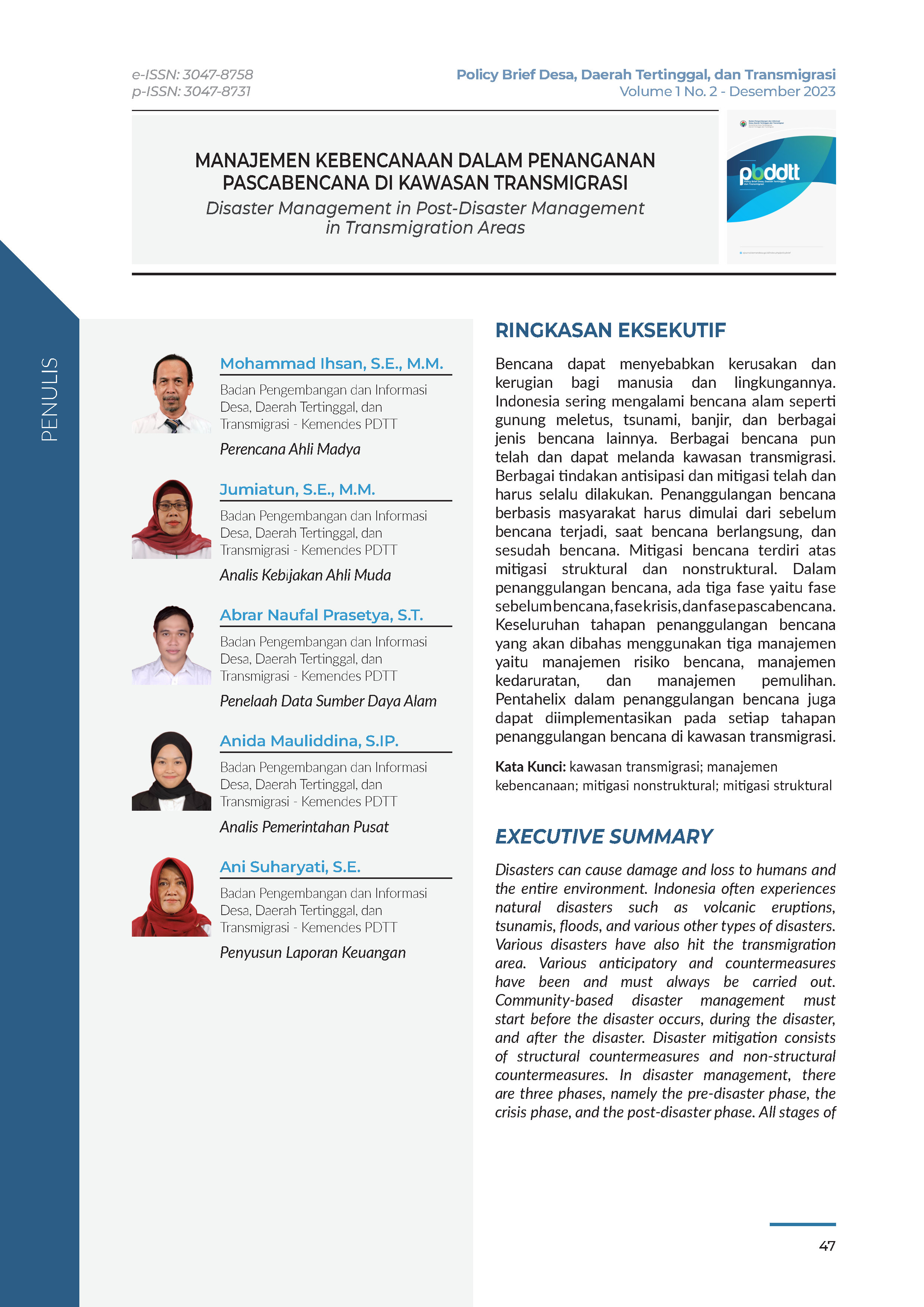 Cover Policy Brief Volume 1 No 2